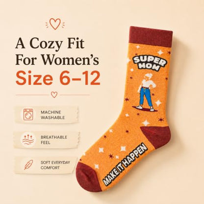 Funny Socks for Mom,Mom to be Gift with Box & Card,Size 6-12 - color: Super Mom Socks