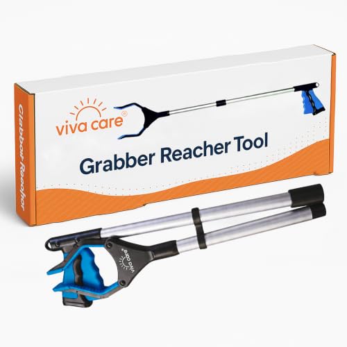 Grabber Reacher Pickup Tool – Foldable, Lightweight, Rotatable Clamp, Blue - color: Blue