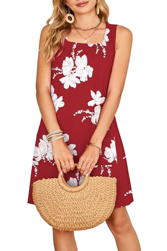 OFEEFAN Womens Square Neck Tank Dresses 2026 Summer Spring Loose Swing Sundresses with Pockets Plain/Print - color: Print 04, size: X-Large