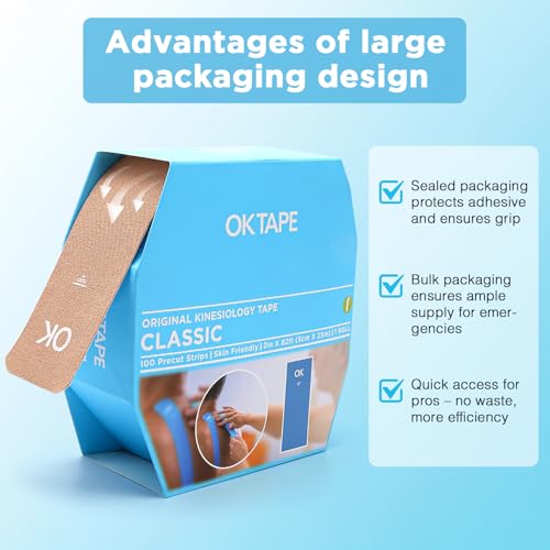 OK TAPE Kinesiology Tape 150 PCS Precut Elastic Strips Bulk 2inx10in/PCS - color: Beige, size: 150 PCS