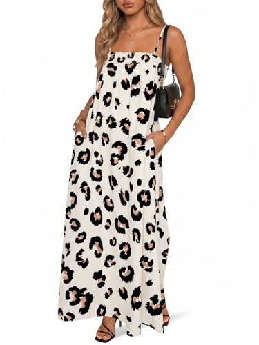 Wenrine Womens Polka Dot Maxi Dress Spaghetti Strap Long Summer Dresses - color: White&black, size: Medium
