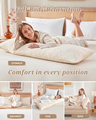 YZ HOME Waffle Weave Body Pillow for Adults, Memory Foam Insert - color: Beige