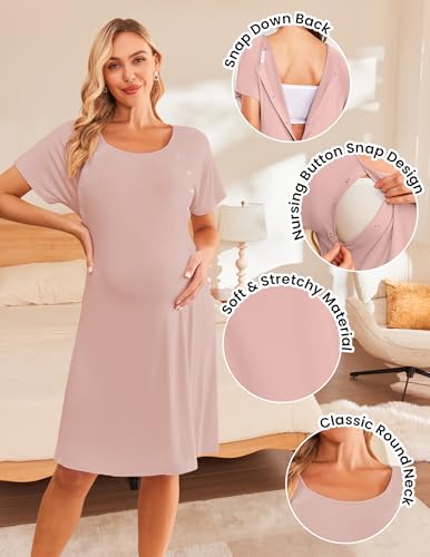 2 Pack Labor and Delivery Gown 3 in 1 Maternity Nursing Hospital Nightgown - color: 2 Pcs - Black + Dirty Pink, size: Medium