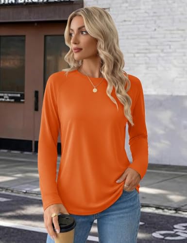YUCOLEN Women's Long Sleeve Shirts Crew Neck Casual Cotton Basic Tee - color: Dark Orange, size: Large