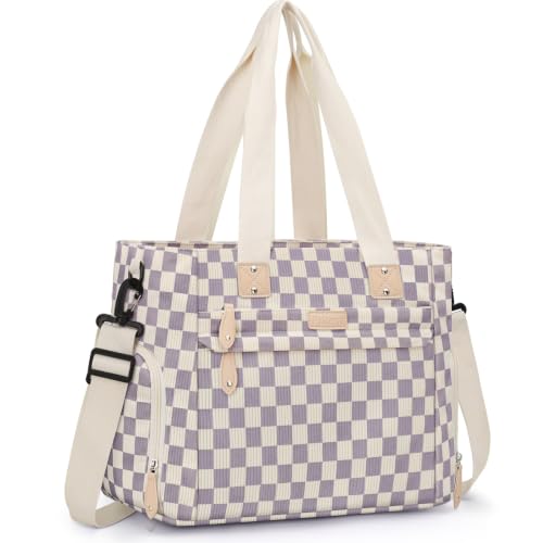 Pritent Baby Diaper Bag Tote,Waterproof Maternity Breast Pump Bags for Mom - color: Checkered Purple