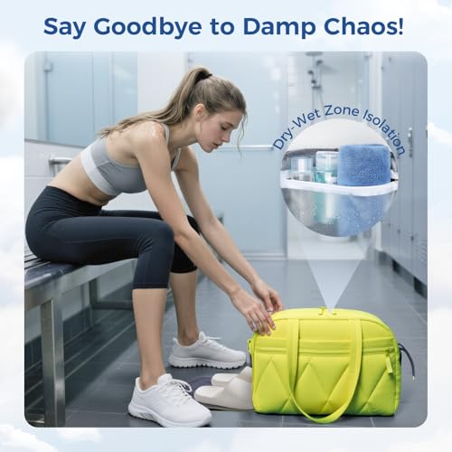 Women's Duffle Gym Bag, Carry-On Shoe Compartment for Weekender Overnight - color: Neon Lime, size: Medium