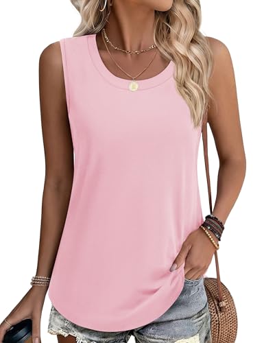 YUCOLEN Women's Tank Tops Loose Flowy Summer UPF 50+ Basic Sleeveless Tops - color: Light Pink, size: X-Large