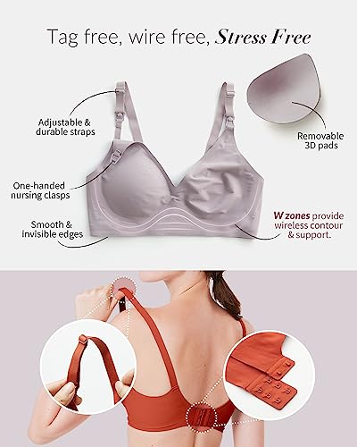 Mamaway Silky Seamless Nursing Maternity No Show Wireless Bra, Smooth, Cooling, Lightweight for Breastfeeding, Pregnancy - color: Lilac, size: Small