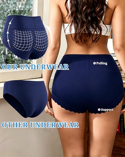 5 Pack Seamless Underwear for Women High Waisted Postpartum Underwear Full Coverage No Show Breathable Stretchy Briefs - color: Multicoloured G, size: Medium