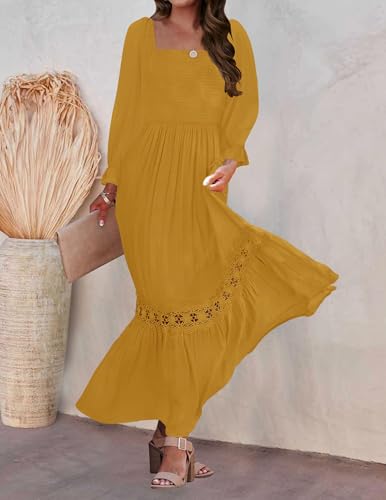 ZESICA Women's 2026 Boho Long Sleeve Fall Maxi Dress - color: Ginger, size: Large