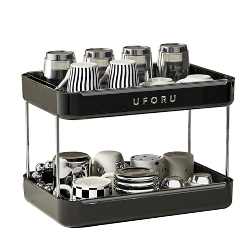 UFORU Countertop Coffee Station Organizer,Cup Rack,Mug & Wine Glass Holder - color: Black