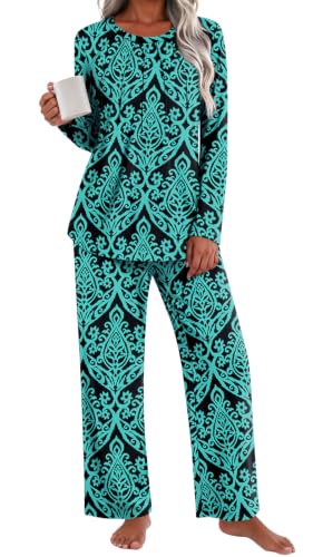 Addtoo Womens Fall Pajama Sets 2026 2 Piece Long Sleeve Soft Loungewear - color: Fl Blue-green, size: XX-Large