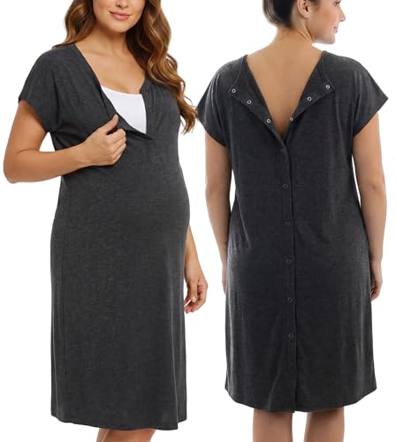 PATPAT Maternity Labor and Delivery Gown, Womens Hospital Gown with Pockets - color: Dark Heather Gray, size: X-Large (Fit XL/XXL)