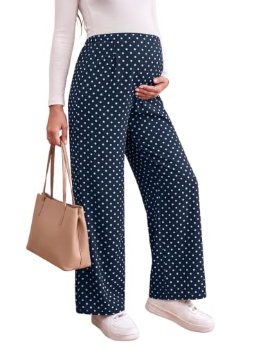 BLENCOT Women's Maternity Flowy Pants Polka Dot Pregnancy Trousers - color: Blue, size: X-Large