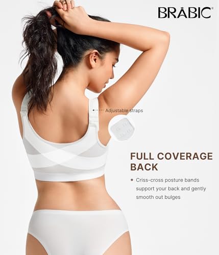 BRABIC Front Zip Closure Bras for Women - color: White, size: Large
