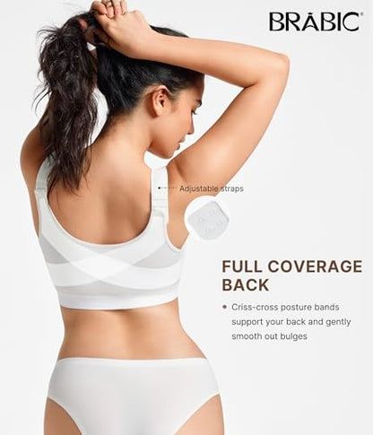 BRABIC Front Zip Closure Bras for Women - color: White, size: Medium