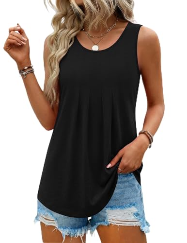 Zeagoo Womens Tank Tops Sleeveless Pleated Crew Neck Summer Tunic Tops Dressy Loose Fit Business Casual Blouses 2026 - color: Black, size: X-Large