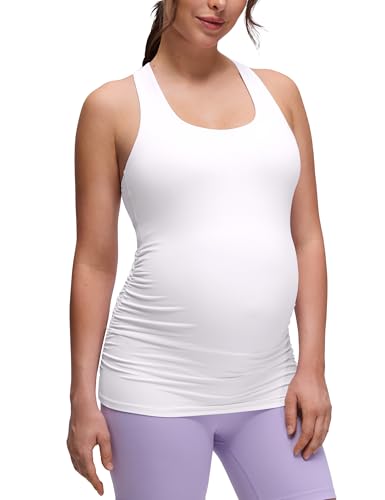 CRZ YOGA Maternity Racerback Tank Tops - color: White, size: X-Large
