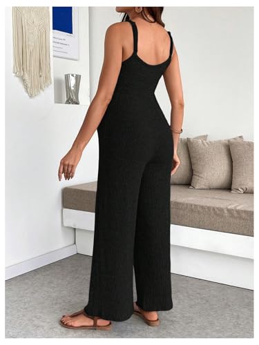 MakeMeChic Women's Maternity Cami Jumpsuit Ribbed Pregnancy Overalls Romper - color: Black, size: Medium