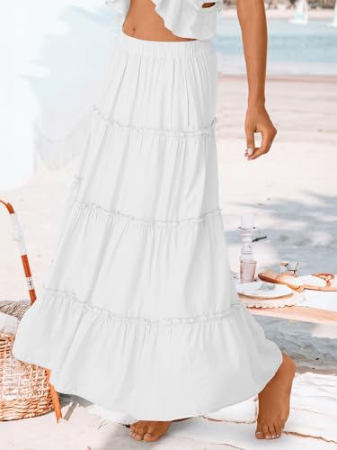 Trendy Queen Maxi Skirts for Women Boho Skirt with Pockets Summer Outfits - color: White, size: X-Large