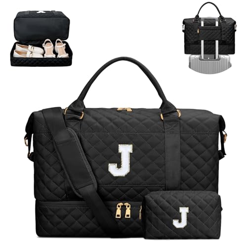 Personalized Duffle Bag for girls 8-10 10-12(Black,J) - color: Black, style: J