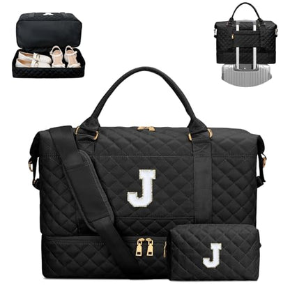 Personalized Duffle Bag for girls 8-10 10-12(Black,J) - color: Black, style: J
