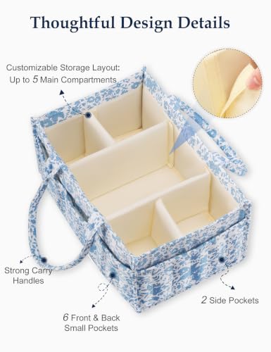 Quilted Diaper Caddy Organizer with Handle, Portable Nursery Storage Basket - color: Blue‌ Flower