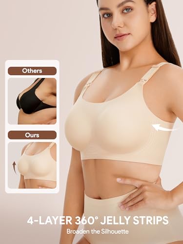 Angelhood Seamless Nursing Bra for Women Wire Free Full Coverage Nursing Bra T-Shirt Bra with Extra Extender - color: Beige, size: Medium