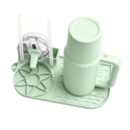 Water Bottle Drying Rack for Stanley & Owala, Silicone Mat, Matcha Green - color: Green