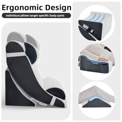 Wedge Pillow Set for After Surgery,White/Dark Grey,9PCS-23.2" - color: White/Dark Grey, size: 9PCS-23.2''