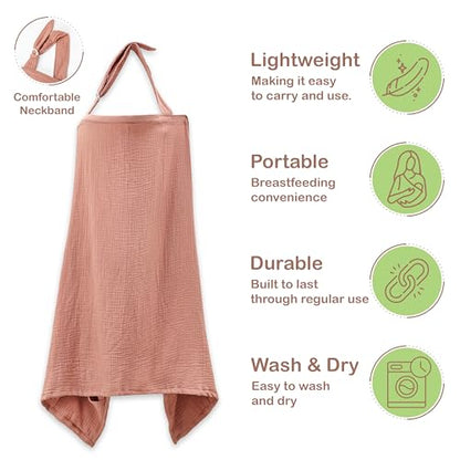 100% Organic Cotton Breastfeeding Nursing Cover 43x28 in Versatile - color: Rust