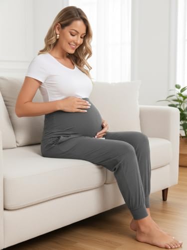 Women's Maternity Joggers Over Belly Sweatpants - color: Hempgray, size: X-Large