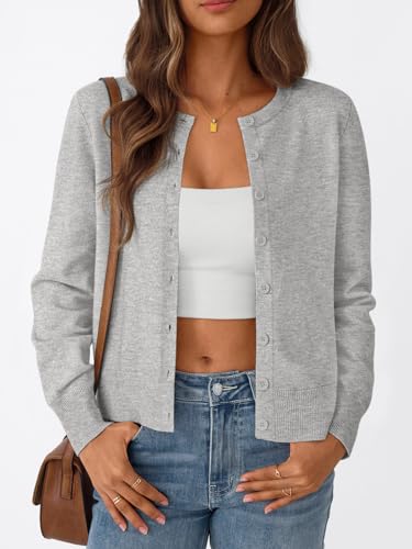 Trendy Queen Women's Lightweight Knit Cardigan - color: Grey Melange, size: Medium