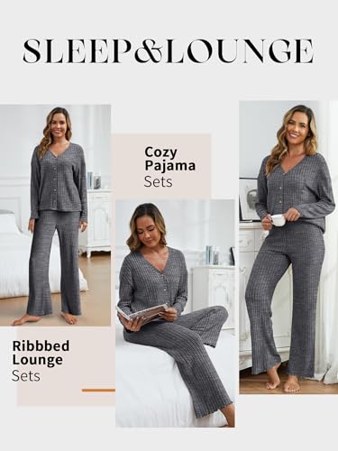 ANRABESS Womens Lounge Set 2 Piece Pajama Sets Ribbed Knit Matching Set - color: Deep Grey, size: Small