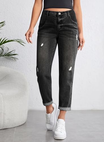 BLENCOT Maternity Jeans High Rise Stretchy Waistband Straight Leg - color: Black, size: Small