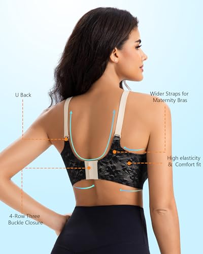 Lace Nursing Bras for Breastfeeding, Wireless Maternity Bra - color: Beige/Black, size: Large