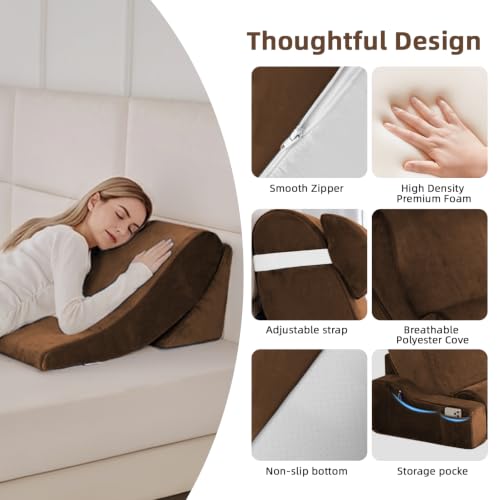 Wedge Pillow Set for After Surgery,Dark Brown,9PCS-23.2" - color: Dark Brown, size: 9PCS-23.2''