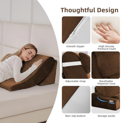 Wedge Pillow Set for After Surgery,Dark Brown,9PCS-23.2" - color: Dark Brown, size: 9PCS-23.2''