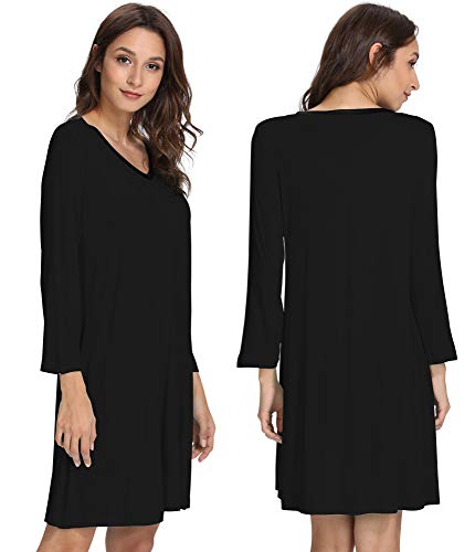 GYS Bamboo Viscose Long Sleeve Nightgowns for Women - color: Black, size: Small