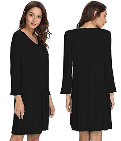 GYS Bamboo Viscose Long Sleeve Nightgowns for Women - color: Black, size: Medium