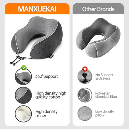 Travel Neck Pillow for Sleeping,100% Pure Memory Foam, Soft Head Support - color: Dark Grey