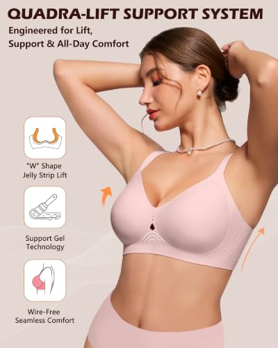 As Fairy Wireless Jelly Bra for Women Seamless Full Coverage No Underwire - color: Soft Pink, size: 34DDD