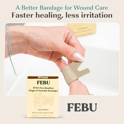 FEBU PFAS Free Bamboo Fingertip Bandages, 30 Count Knuckle & Finger - style: Finger & Knuckle (30 Count)
