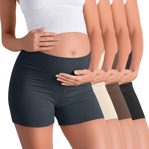 4 Pack Maternity Shorts - color: Charcoal Gray, Beige, Brown, Black, size: X-Large