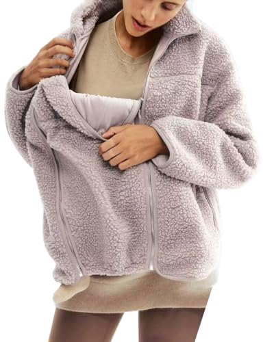 Maternity Coat Winter Mom Cozy Thicken Coats Fleece Sherpa Jacket - color: Brown, size: Medium