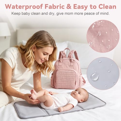 Waterproof Diaper Bag Backpack, Bag with Portable Diaper Pad, Pink - color: Pink