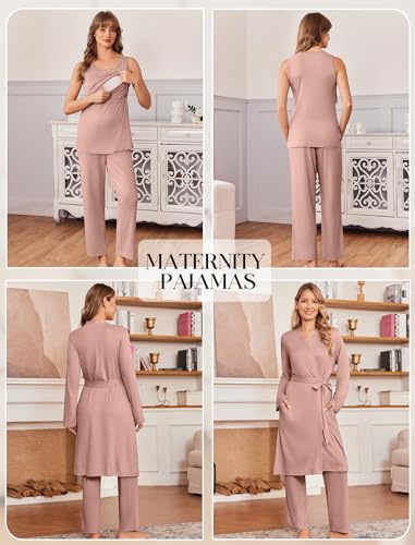 Maternity Sets Labor and Delivery Gown Postpartum Essentials Nursing Pajama - color: Dusty Pink, size: Medium
