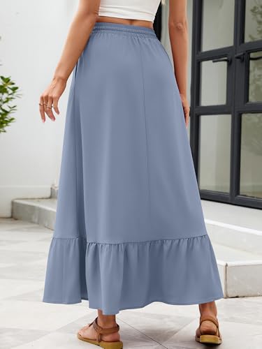 Heymoments High Waisted Maxi Skirts for Women with Pockets - color: A03-blue Gray, size: Medium