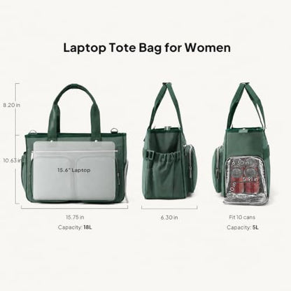 TOPEAST Work Tote Bag for Women with Insulated Lunch Compartment - color: Green