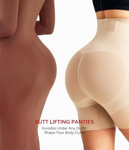 Nebility Shapewear Tummy Control High Waisted Butt Lifting Panties - color: Beige, size: Small